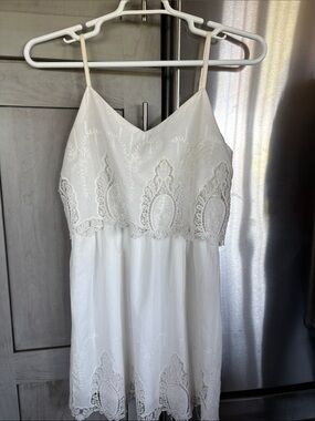 Charming Charlie White Lace-Trim Spaghetti Strap Dress size m